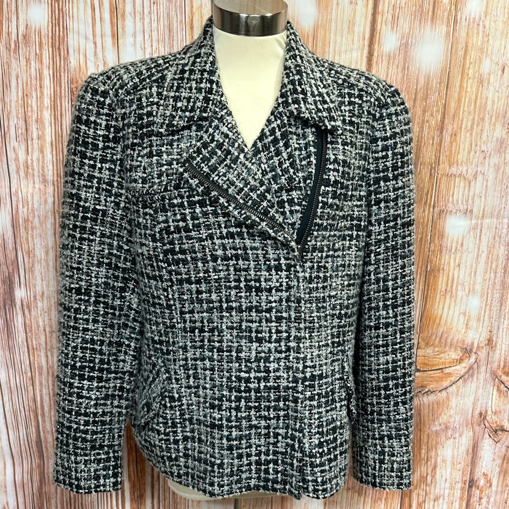 Coldwater Creek Classic Tweed Offset Zip‎ Front Blazer